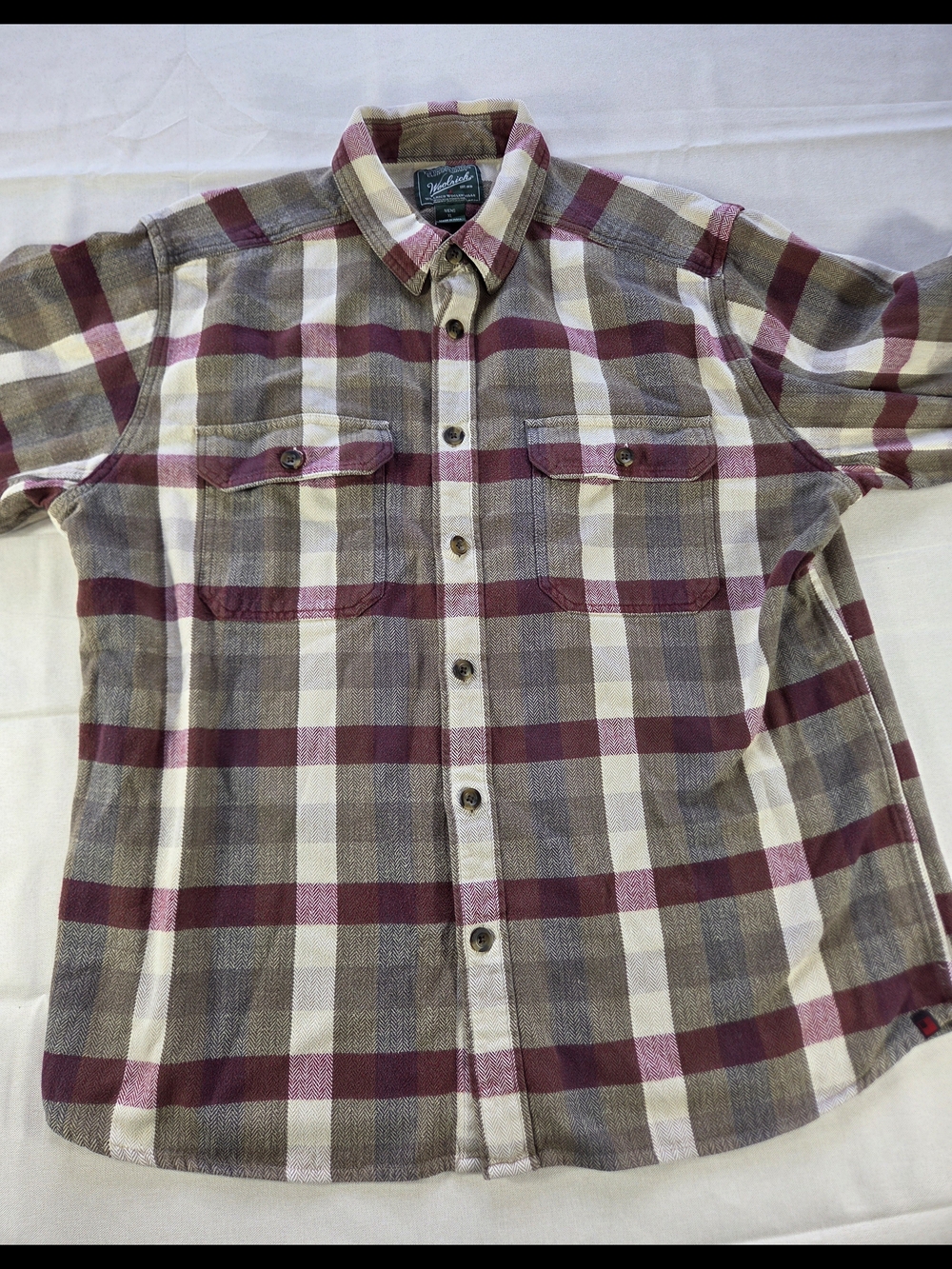 Woolrich Heavyweight Plaid Flannel Shirt XL Button Front Herringbone Cotton